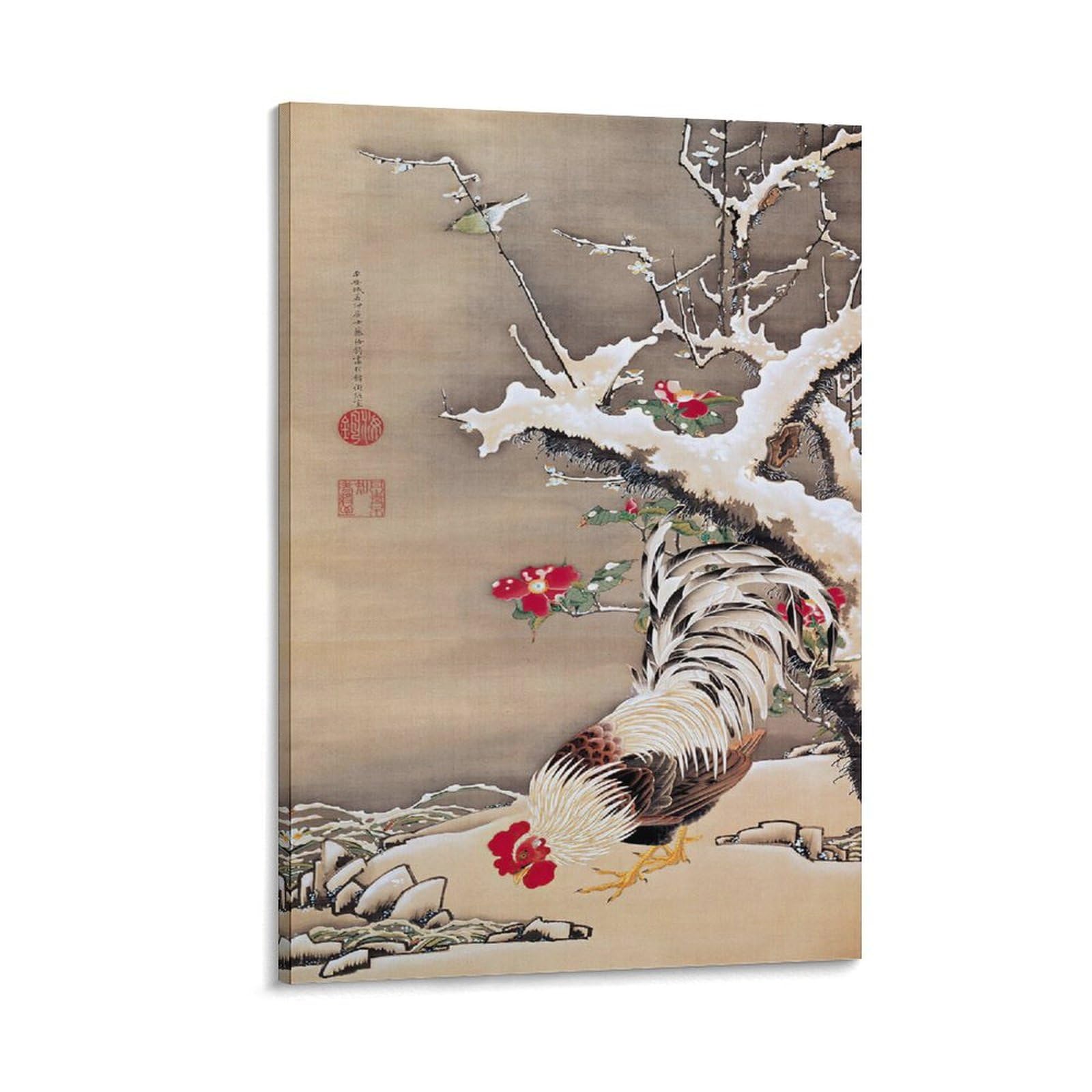 Amazon.co.jp: 伊藤若冲 画家 雪梅雄鶏図 絵画 ポスター ポスター 装飾